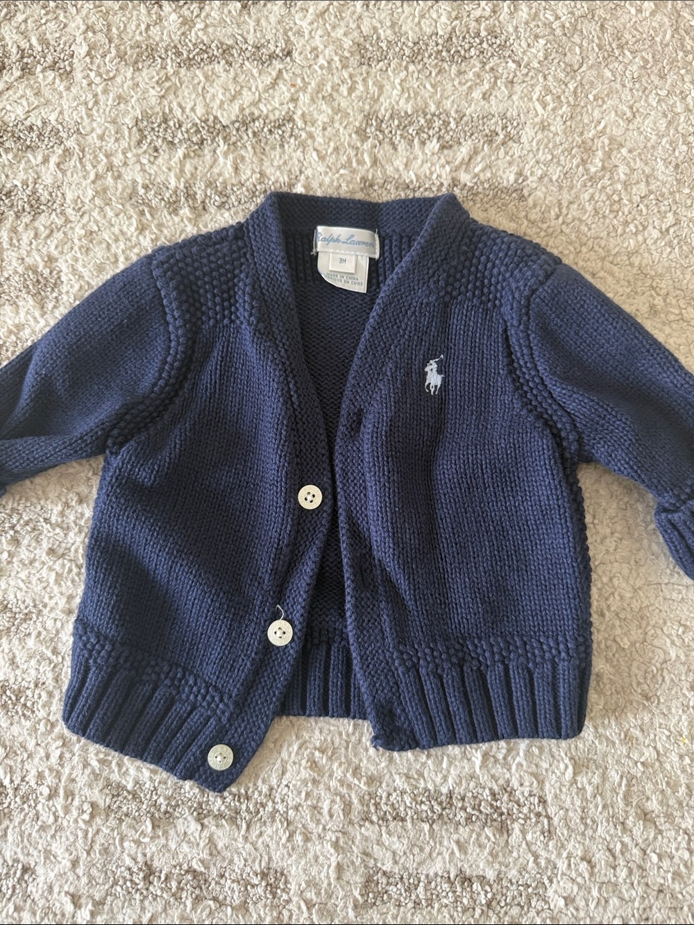 Ralph Lauren Navy Knit Baby Cardigan with Polo Pony